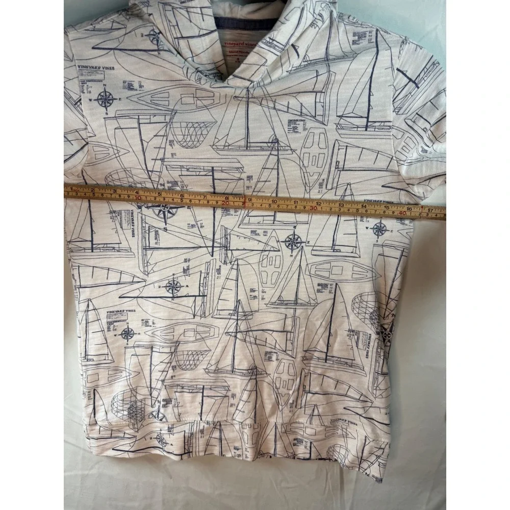 Vineyard Vines Kids Island Hoodie Sailboat Print Pima Cotton White Blue S‎ 8/10